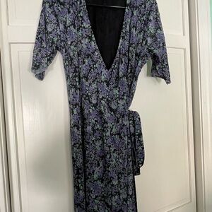 & Other Stories Floral Wrap Midi Dress - Purple and Green